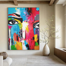 Load image into Gallery viewer, Abstract Expressionist Face Art, Bold Color - Dripped Painting for Creative Studio &amp; Eclectic Living Room LargeART2220
