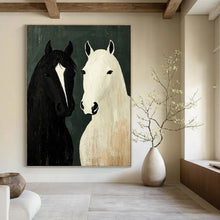 Load image into Gallery viewer, “Two Horses in Simplified Form” Abstract Painting on Canvas, Rustic Living Decor DKH1003
