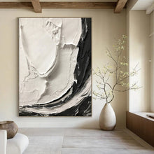 Load image into Gallery viewer, “White &amp; Black Crescents” – Thick white impasto and black strokes, curved shapes DTP387
