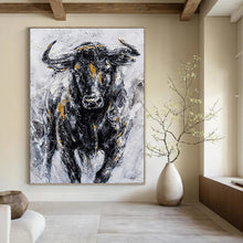 Load image into Gallery viewer, “Textured Bull with Gold Accents” - Impasto Animal Art on Canvas DKH1455
