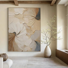 Load image into Gallery viewer, “3D Floral Leaf Relief” - Beige and Brown Textured Art on Canvas DKH1383
