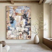 Load image into Gallery viewer, “Muted Tones Abstract Landscape” - Beige, Blue, Grey Abstract Art on Canvas DKH1303
