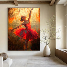 Load image into Gallery viewer, “Ballerina in Fiery Red” - Impressionistic Ballet Art on Canvas DKH1639
