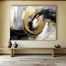 Load image into Gallery viewer, Hand - Painted Black - Gold Curved Abstract Acrylic Art for Luxury - Style Dining Room Wall LargeART1627
