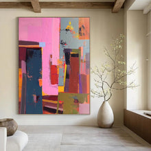 Load image into Gallery viewer, “Pink - Hued Urban” – Color - block Abstract Acrylic with Vibrant City Vibes DTP050
