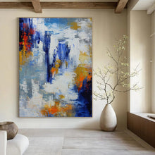 Load image into Gallery viewer, “Vibrant Color Splash Abstract” - Blue, Orange, White Abstract Art on Canvas DKH1338
