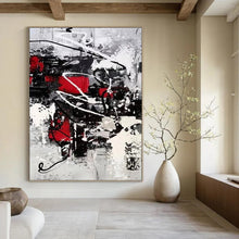 Load image into Gallery viewer, “Vibrant Chaos” – Splashes of red, black, white, and gray, energetic abstract forms DTP383

