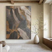 Load image into Gallery viewer, “Black, Gray, and Gold Textured Abstract” – Tactile Abstract with Metallic Accents DTP137
