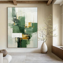 Load image into Gallery viewer, Green &amp; Gold Geometric Abstract Art (Repeat), Suited for Contemporary Office &amp; Upscale Home LargeART2292
