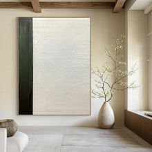 Load image into Gallery viewer, “Textured Script and Green Panel” - Green, White Abstract Art on Canvas DKH1181
