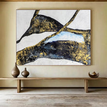 Load image into Gallery viewer, Black, Gold &amp; Blue Abstract Painting - Ideal for Luxury Living Room &amp; Modern Office DKH011
