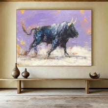 Load image into Gallery viewer, Hand - painted Expressive Bull Painting Acrylic Art for Bold Home Offices LargeART1741
