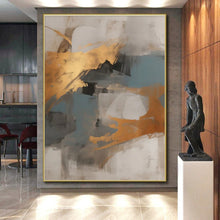 Load image into Gallery viewer, Gold - Blue - Gray Abstraction Art for Coastal Mansion &amp; Corporate Boardroom LargeART0848
