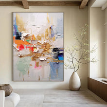 Load image into Gallery viewer, “Gold - Accented Color Burst” Abstract Painting on Canvas, Luxe Living Room Decor DKH1056

