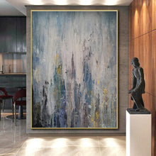 Load image into Gallery viewer, Blue - Gray - Gold Drip Abstract Acrylic Art - Perfect for Art Deco Lounge &amp; Creative Workshop LargeART0561
