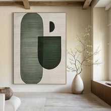 Load image into Gallery viewer, “Abstract Green Shapes” - Green, Grey Abstract Art on Canvas DKH1132
