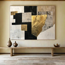 Load image into Gallery viewer, Hand - painted Black, White, and Gold Geometric Collage Acrylic Art for Sophisticated Study Spaces LargeART1709
