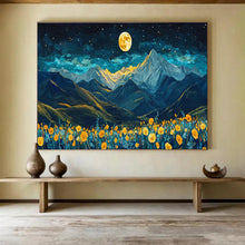 Load image into Gallery viewer, Moonlit Mountain Landscape Abstract Painting on Canvas - “Night Peaks” DKH694
