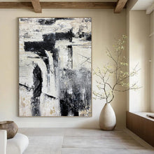 Load image into Gallery viewer, “Black and White Abstract Composition” - Industrial Minimalist Art on Canvas DKH1680
