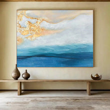 Load image into Gallery viewer, Golden &amp; Blue Seaside Abstract - Dreamy Living Room or Bedroom Art LargeART1521
