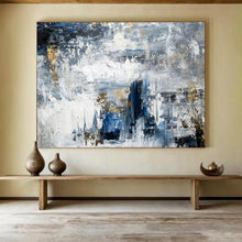 Load image into Gallery viewer, Blue Gray Gold Abstract Hand-Painted Abstract Acrylic Art for Modern Living Room Edge LargeART1623
