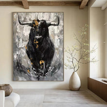 Load image into Gallery viewer, Black &amp; Gold Abstract Bull Close - Up, Suited for Bold Home Gym &amp; Statement Wall LargeART1971
