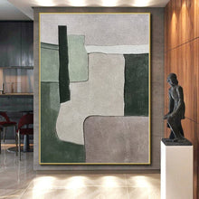 Load image into Gallery viewer, Large - Scale Green &amp; Gray Geometric Abstract Art for Eco - Friendly Store &amp; Home Library LargeART0392
