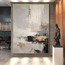 Load image into Gallery viewer, Gray - Gold Abstract Landscape Art for Contemporary Living Room &amp; Art Gallery LargeART0863
