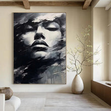 Load image into Gallery viewer, Black &amp; White Abstract Portrait Art, Perfect for Dramatic Bedroom &amp; Modern Office LargeART2130
