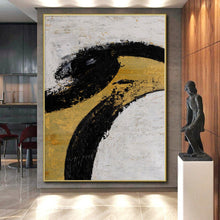 Load image into Gallery viewer, Hand - painted Large - sized Bold Black and Gold Abstract Acrylic Art for Luxurious Lounges LargeART0039
