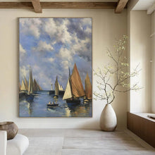 Load image into Gallery viewer, Classic Sailboat Harbor Oil Painting, Perfect for Nautical - Themed Living Room &amp; Coastal Cottage LargeART1994
