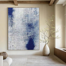 Load image into Gallery viewer, Blue &amp; White Textured Abstract Painting, Suited for Coastal Bathroom &amp; Nautical - Themed Study LargeART1359

