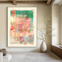 Load image into Gallery viewer, Green &amp; Pink Collage Abstract Painting, Perfect for Bohemian Living Room &amp; Art - Inspired Café LargeART1867
