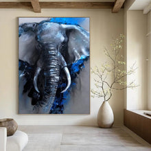 Load image into Gallery viewer, “Blue - Accented Elephant Portrait” - Contemporary Animal Art on Canvas DKH1610
