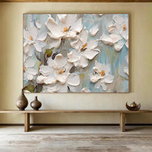 Load image into Gallery viewer, White Floral Textured Abstract Painting on Canvas - “Pure Blossoms” DKH686
