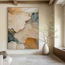 Load image into Gallery viewer, “3D Floral Leaf Detail” - Beige and Green Textured Art on Canvas DKH1385
