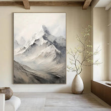 Load image into Gallery viewer, “Snow - Capped Mountain Peaks in Grey and White” - Grey, White Abstract Art on Canvas DKH1256

