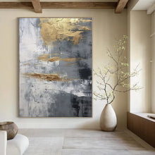 Load image into Gallery viewer, Gray &amp; Gold Textured Abstract Canvas Painting, Suited for Minimalist Bedroom &amp; Sophisticated Lounge LargeART1260

