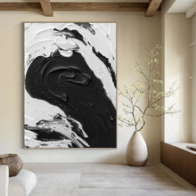 Load image into Gallery viewer, “Monochrome Impasto Wave” - Dramatic Minimalist Art on Canvas DKH1679
