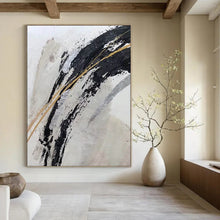 Load image into Gallery viewer, Black, Gold &amp; Silver Swirls – Abstract Acrylic with Metallic Accents DTP249
