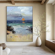 Load image into Gallery viewer, Blue &amp; Orange Coastal Abstract Painting, Ideal for Beach House Living Room &amp; Relaxing Bedroom LargeART2115
