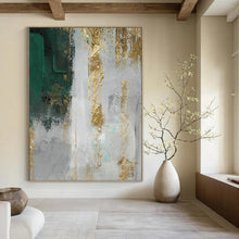 Load image into Gallery viewer, “Green, Grey &amp; Gold Textured Abstract” - Luxe Abstract Art on Canvas DKH1518
