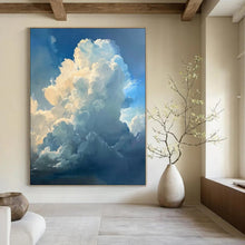 Load image into Gallery viewer, “Fluffy Clouds in Blue Sky” - Impressionistic Abstract Acrylic, Ideal for Bedroom and Home Office DTP006
