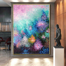 Load image into Gallery viewer, Hand - painted Oversized Colorful Floral Abstract Acrylic Art for Feminine Living Rooms LargeART0065
