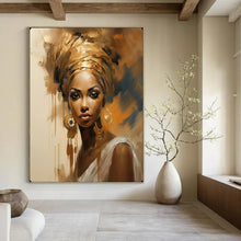 Load image into Gallery viewer, Abstract Painting Gold Turban Woman Art for Bedroom &amp; Salon Decor LargeART2159
