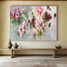 Load image into Gallery viewer, Hand - painted Large - scale Pink and Purple Flower Bouquet Acrylic Art for Elegant Dining Spaces LargeART1764
