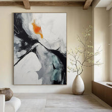 Load image into Gallery viewer, Black, White &amp; Orange Abstract Painting, Ideal for Modern Living Room &amp; Creative Studio LargeART1464
