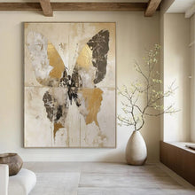 Load image into Gallery viewer, Textured Abstract Butterfly Art, Gold - and - Neutral Toned Painting for Bohemian Living Room &amp; Nature - Inspired Office LargeART2206
