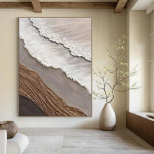 Load image into Gallery viewer, “Multi - Material Coastal Collage” – White, brown, gray, and other colors, with fabric and plaster to mimic a coastal scene. DTP344
