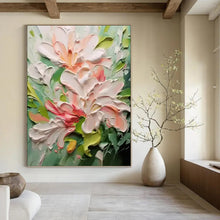 Load image into Gallery viewer, “Impasto Peach Blossoms” - Pink, Green, and White Floral Art on Canvas DKH1396
